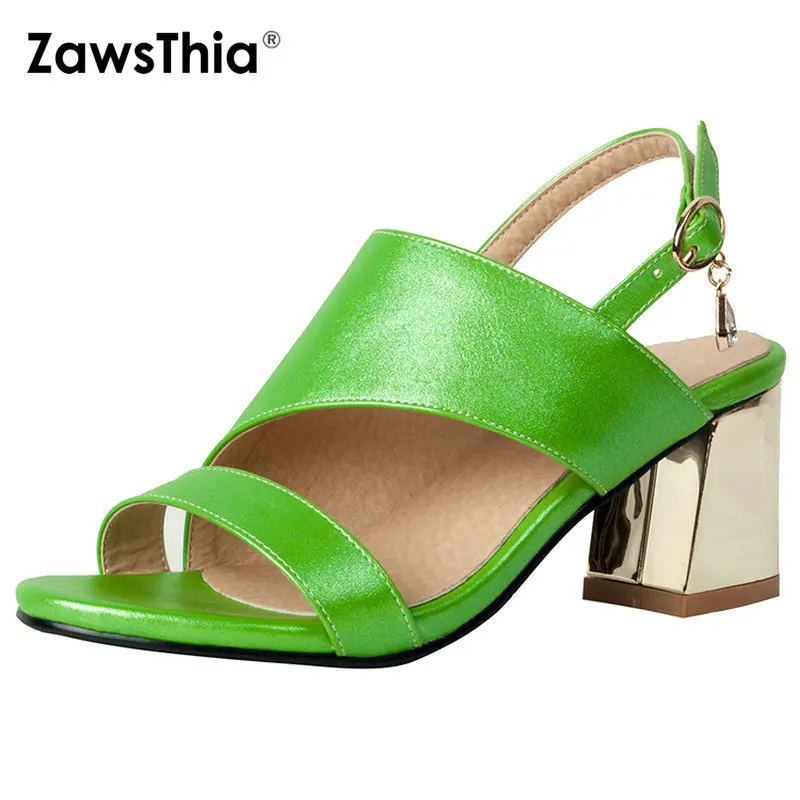 ZawsThia golden green gladiator sandals women summer fashion block high heels party dress shoes slingback sandal big size 43 44