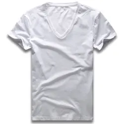 Deep V Neck T Shirt for Men Low Cut Wide Collar Top Tees Male Modal Cotton Slim Fit Short Sleeve Invisible Undershirt