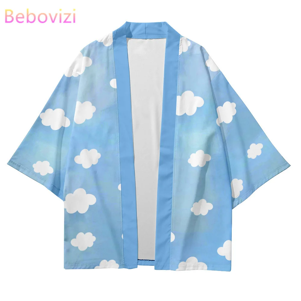 

Cloud Print Loose Japanese Streetwear Cardigan 2021 Plus Size Beach Women Men Harajuku Haori Cosplay Kimono Top Yukata Clothes