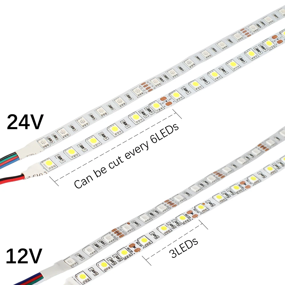 5V 12V 24V LED Light Strip TV Backlight Waterproof SMD 5050 5M 5 12 24 V Volt RGB LED Strip Lights For Decoration Room Bedroom