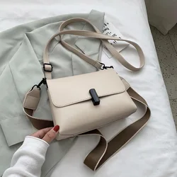 Crossbody Bags For Women Solid Color Wide strap Shoulder bags Small PU Leather Female Handbags Fashion Lady messenger Bag