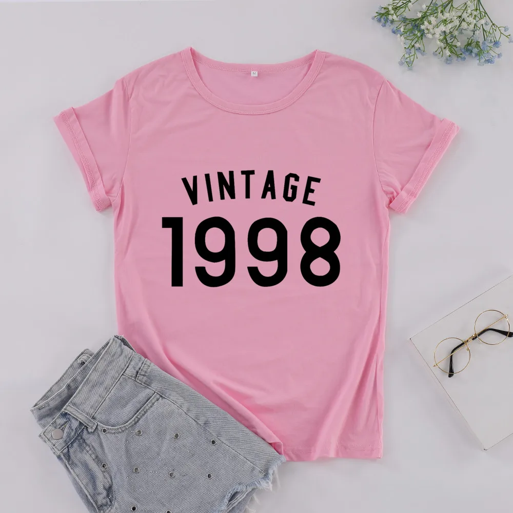 Vintage 1998 22th Birthday Birthday Gift Shirt Fashion Aesthetic Short Sleeve Tops Funny Cotton Women Girl Tshirt Round Neck Tee