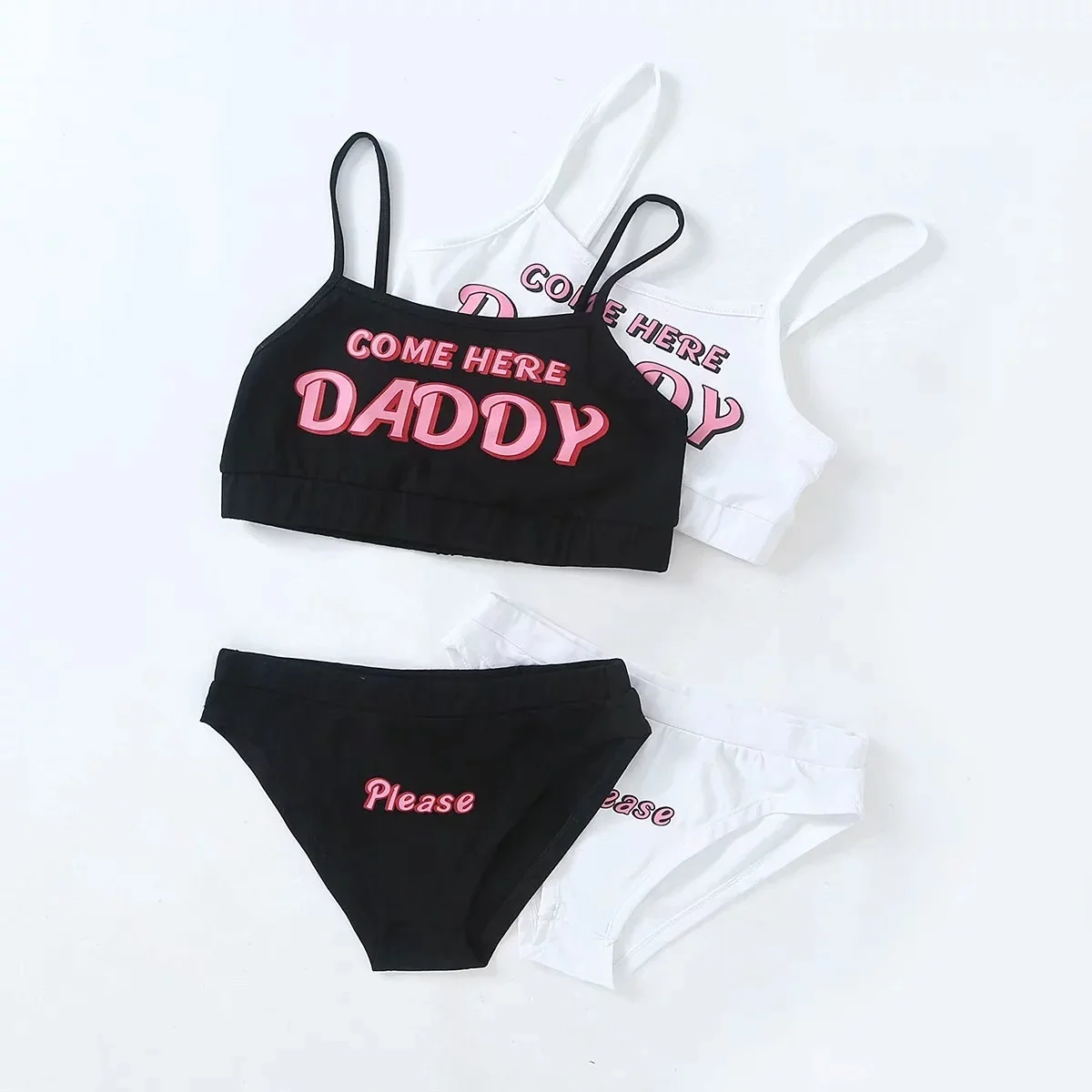 Newest Arrival Women Sexy  Sets COME HERE DADDY Letter Print Vest Tops+Underpants Cropped Feminino Pajamas Set New Style