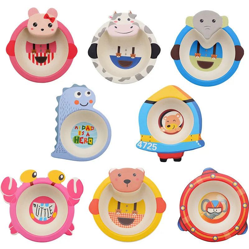 Cartoon Baby Feeding Bowl Bamboo Fiber Children's Tableware Natural Environmentally Friendly Healthy Food Supplement Bowl