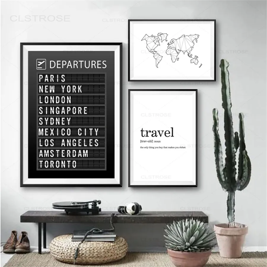 Custom Travel Wall Art Picture Airport Board Poster Destination Canvas Painting for Living Room Home Decoration World Map Prints