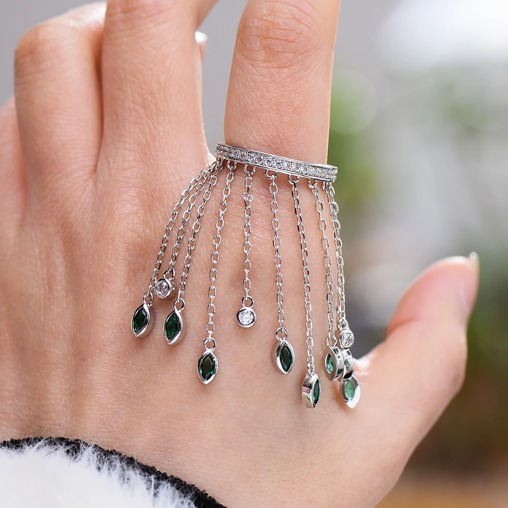 GODKI 2022 Trendy Twist Tassels Statement Rings for Women Cubic Zircon Finger Rings Beads Charm Ring Bohemian Beach Jewelry