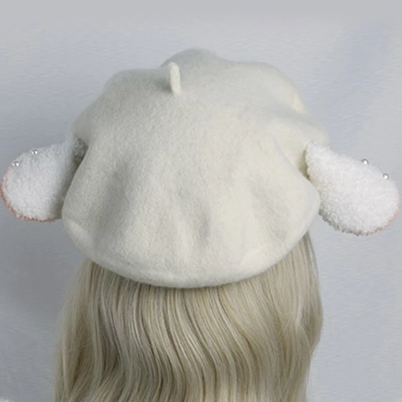 Cute Sheep Ears Beret Elegant Lolita Octagonal Hat Painter Hat All-match Warm Surprise Gift for Girlfriend Women Female