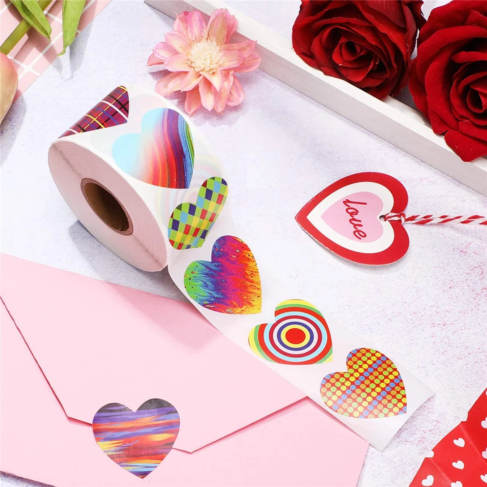 500 pz/rotolo adesivi amore a forma di cuore adesivi sigillo etichette confezione regalo compleanno forniture per feste di nozze adesivi di cancelleria