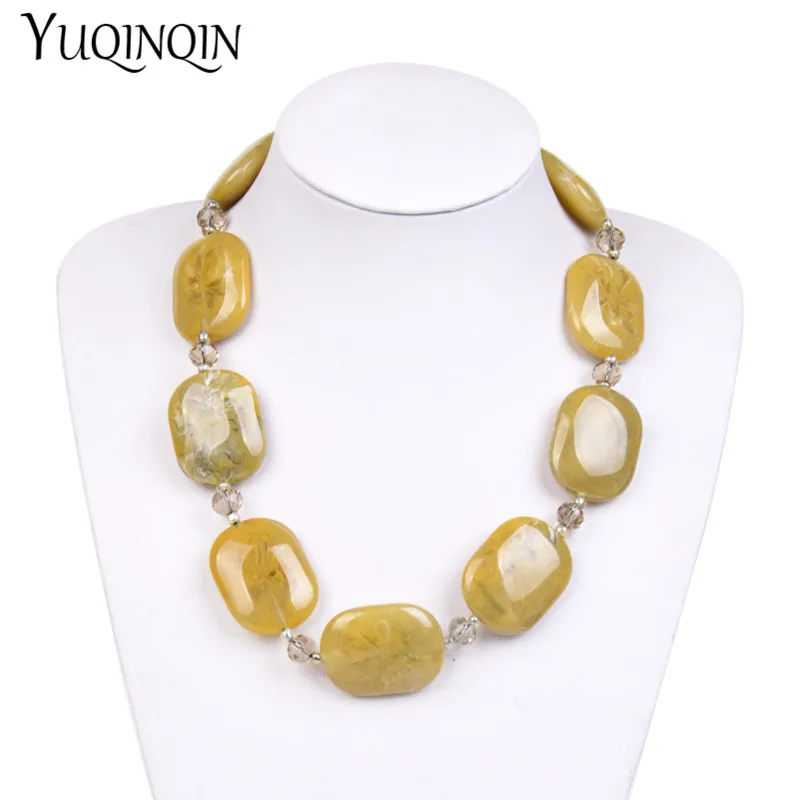 Fashion Big Long/Custom Choker Necklaces Female Statement Vintage Necklace Women Natural Stone Resin Acrylic Designer Necklace