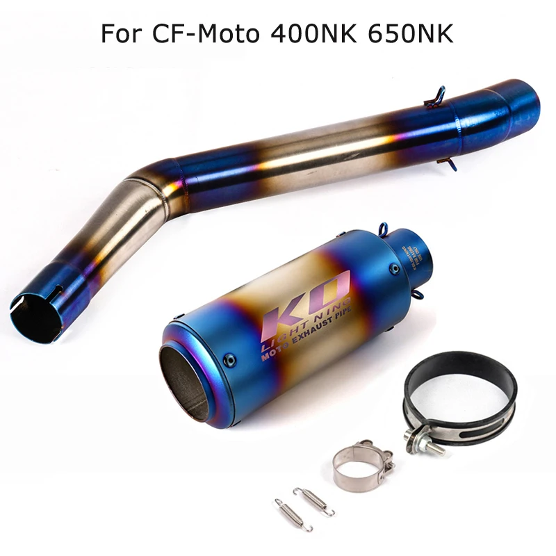 

Motorcycle Modified System Blue Exhaust Tips Muffler Tube Mid Link Pipe Slip for CF-Moto 400NK 650NK