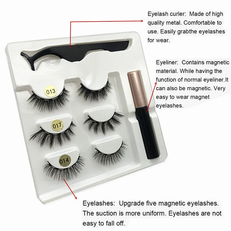 3/5 pairs of magnetic eyelashes natural lashes Handmade 3D lashes makeup eyeliner Reusable makeup set magnetic pen for eyelashes