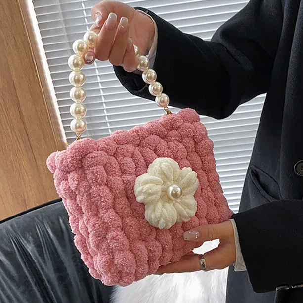 

DIY Yarn Balls for Bags Knitting Crochet Thread Flower Handbag DIY Material Bag Net Red Hand Woven Gift for Girlfriend