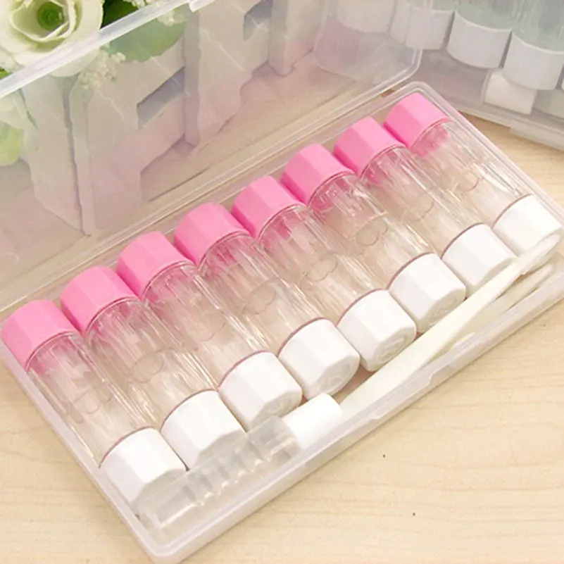 1 Set RGP Contact Lens Case For Women 8 Boxes Portable Travel Contact Lenses Box 4 Colors Eyewear Protector Container