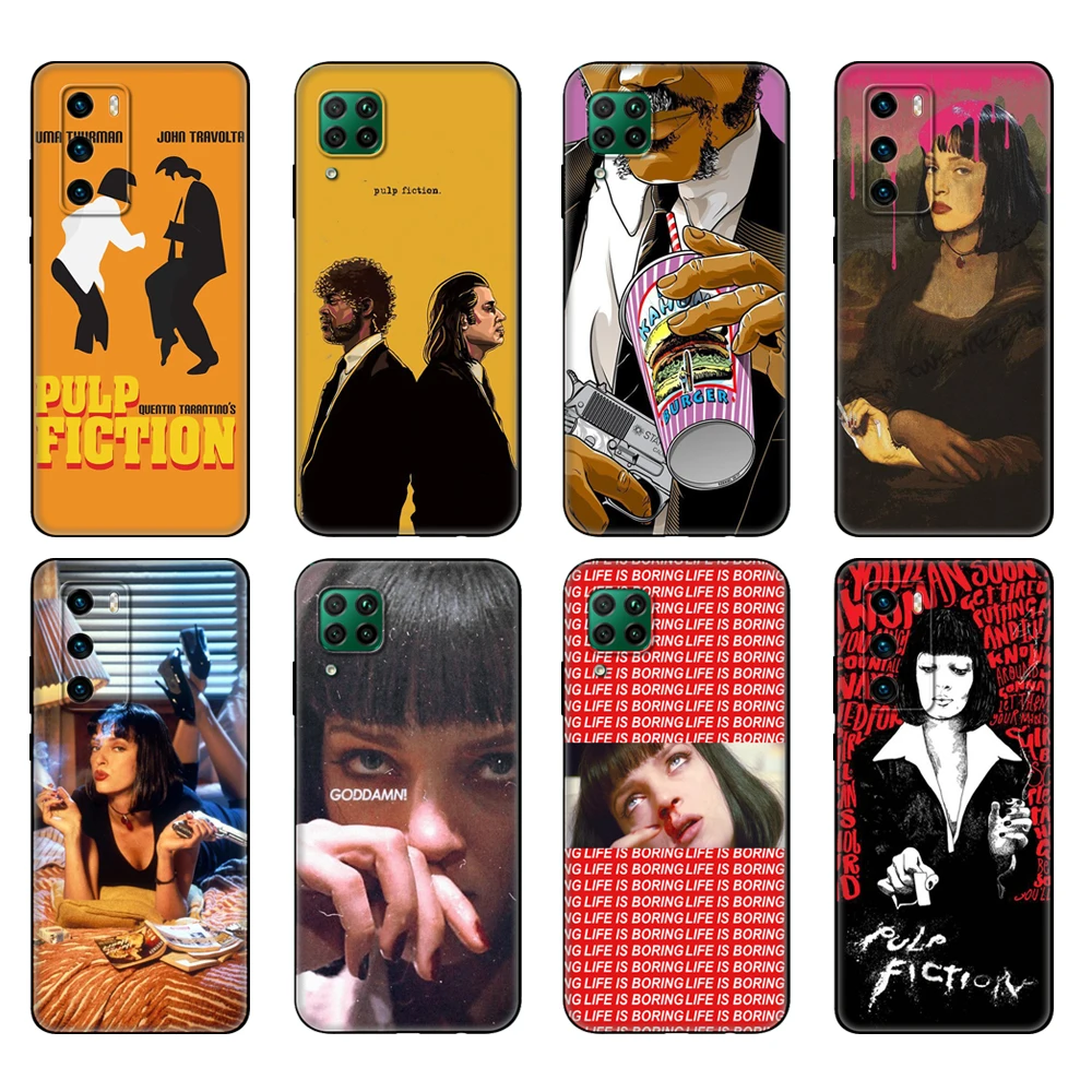 Black tpu Case For Huawei P30 Lite P30 Pro P40 Case For Huawei P40 LITE E P Smart 2020 Case Cover Pulp Fiction