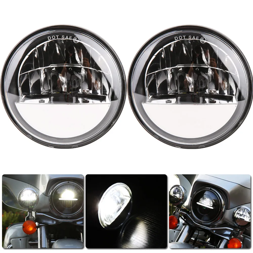 2x 4.5 Inch LED Passing Fog Lights – Black Spot Lamps For Harley Davidson, Indian, Yamaha – IP67, 4000LM