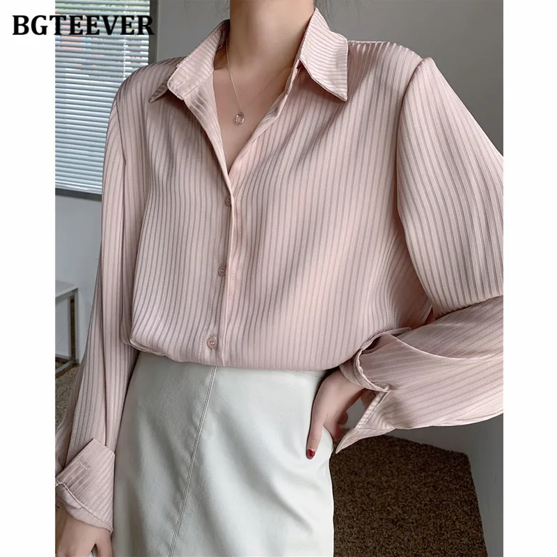 BGTEEVER Office Ladies Striped Women Blouses Tops Full Sleeve Loose Women Shirts Elegant Spring Blusas Mujer 2021