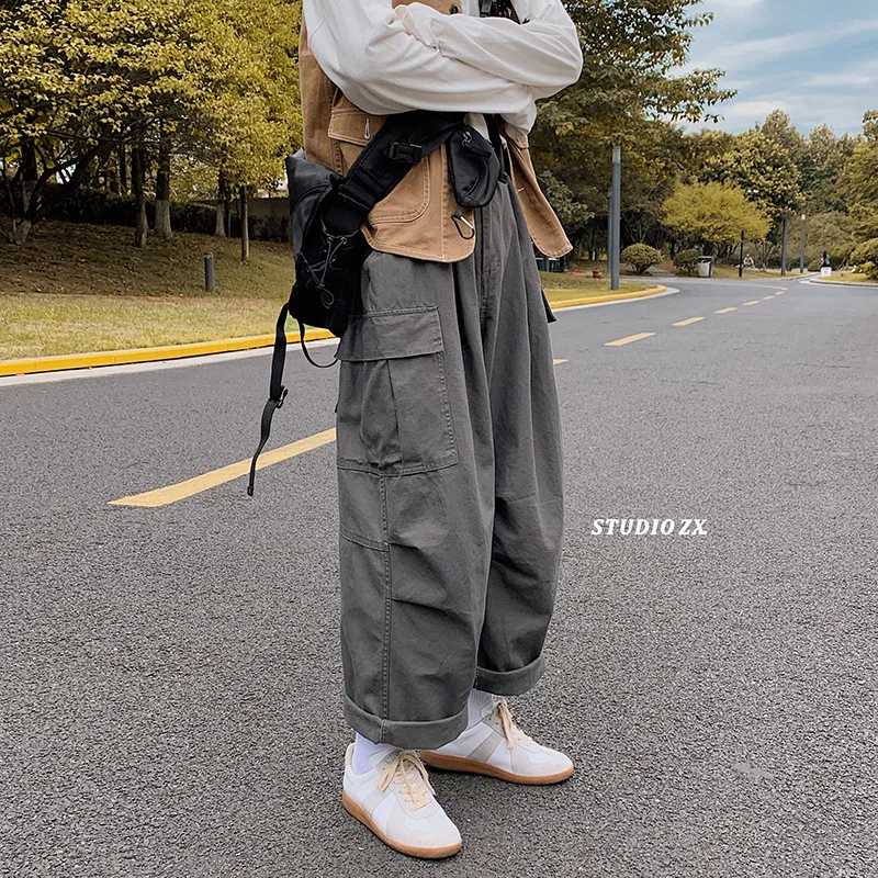

2021 autumn and winter overalls loose retro simple straight port style wide-leg pants casual pants trousers