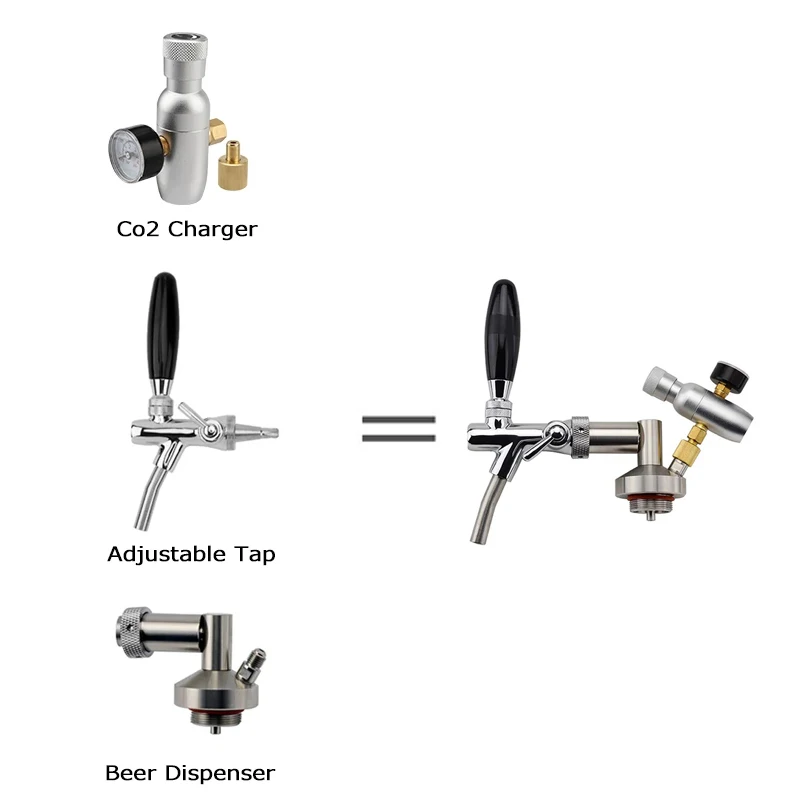 Mini Keg Tap Dispenser Stainless Steel Beer Growler Spear, Adjustable Tap Faucet & Premium Co2 Charger Kit homebrew Accessories