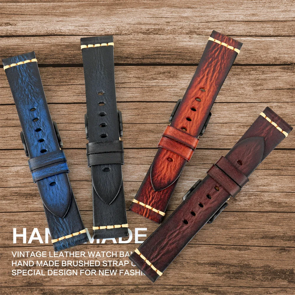 MAIKES Handmade Watch Band Cow Leather Watch Strap Vintage Italian Calf Leather Watchband For Panerai Omega SEIKO CITIZEN