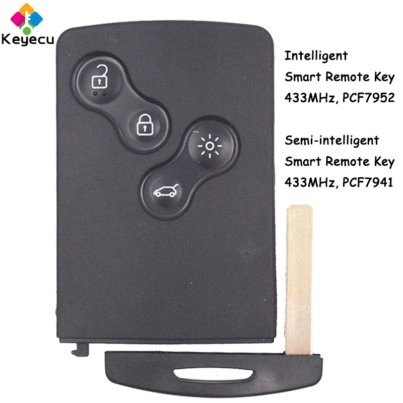 

KEYECU Keyless Go Smart Remote Car Key With 4 Buttons 433MHz PCF7952/ PCF7941 Chip for Renault Megana III Sceni III 2009-2015