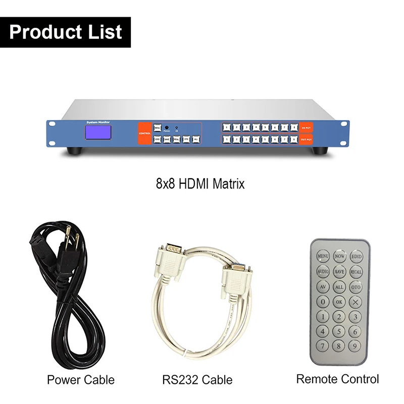 SZBITC 4K HDMI Matrix 8 in 8 out Video Switcher Splitter 8x8 EDID RS232,Visual Button,IR Remote Control For LCD TV DVD