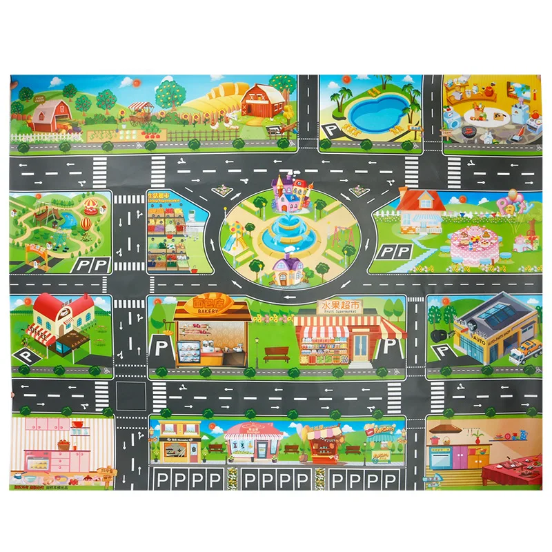 130*100Cm Stad Kaart Speelgoed Kinderen Spelen Auto Gebied Tapijt City Road Stad Road Gebouwen Parking Kaart Voor kinderen Interactieve Speelhuis Speelgoed