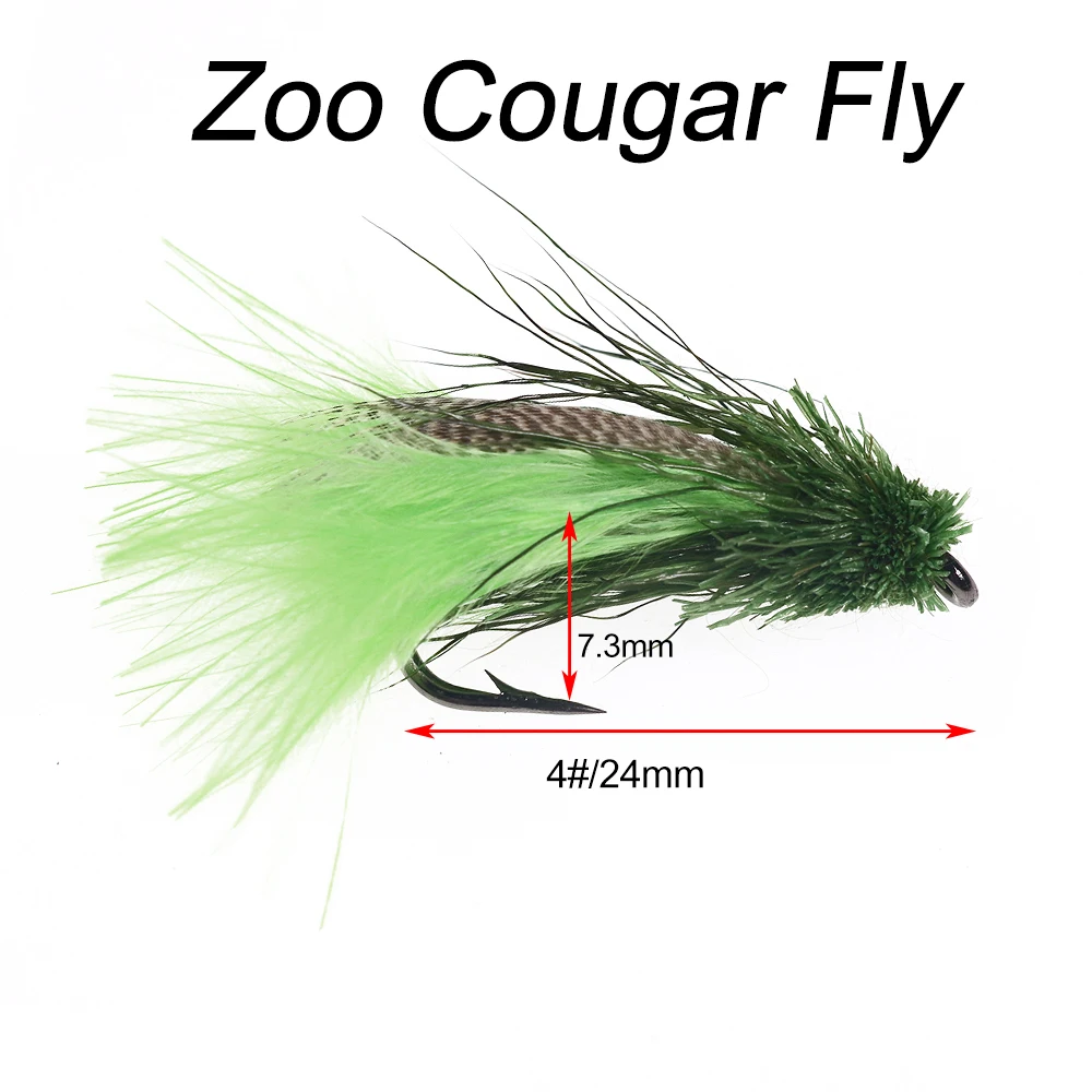 Vampfly 6PCS 4 # Angeln Köder Zoo Cougar Fliegen Nachahmung Streamer Fliegen Binden Haken Für Braun Trout Fly Fishing