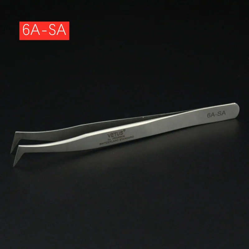 VETUS Original MSA-6B Tweezers Hyperfine High Precision Corrosion-resistant for Volume Eyelashes Extensions 100% Genuine