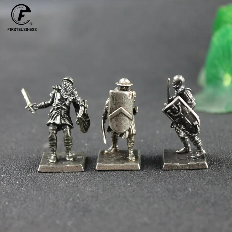 Metal Copper European Medieval Legionnaire Shield Soldiers Model Figurines Miniatures Desktop Game Decorations Toy Ornament Gift