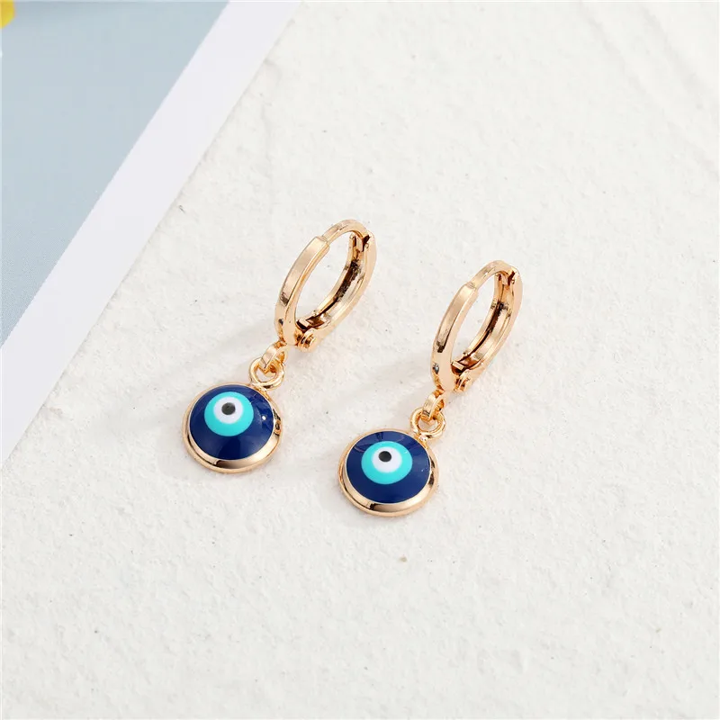 1Pair Lucky Turkish Evil Eye Small Hoop Earrings For Women Vintage Colorful Round Eye Copper Circle Ear Stud Female Jewelry E698