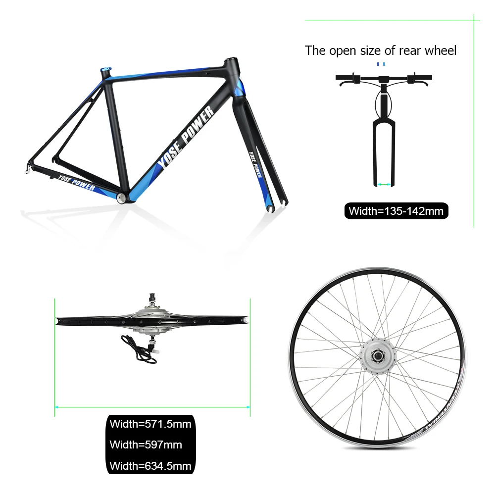 Kit Conversione E-Bike YOSE POWER 36V 250W – Motore Posteriore 26/27,5/28 Pollici, Batteria 13Ah 481Wh, Completo