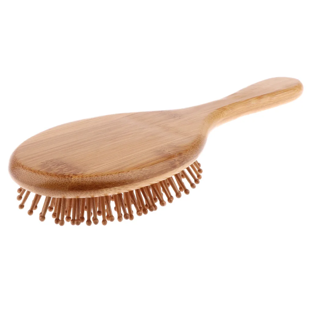 Smooth and Shine Natural Bamboo Bristle Ball Tipped Paddle Brush, Wooden Massage Detangling Hair Brush