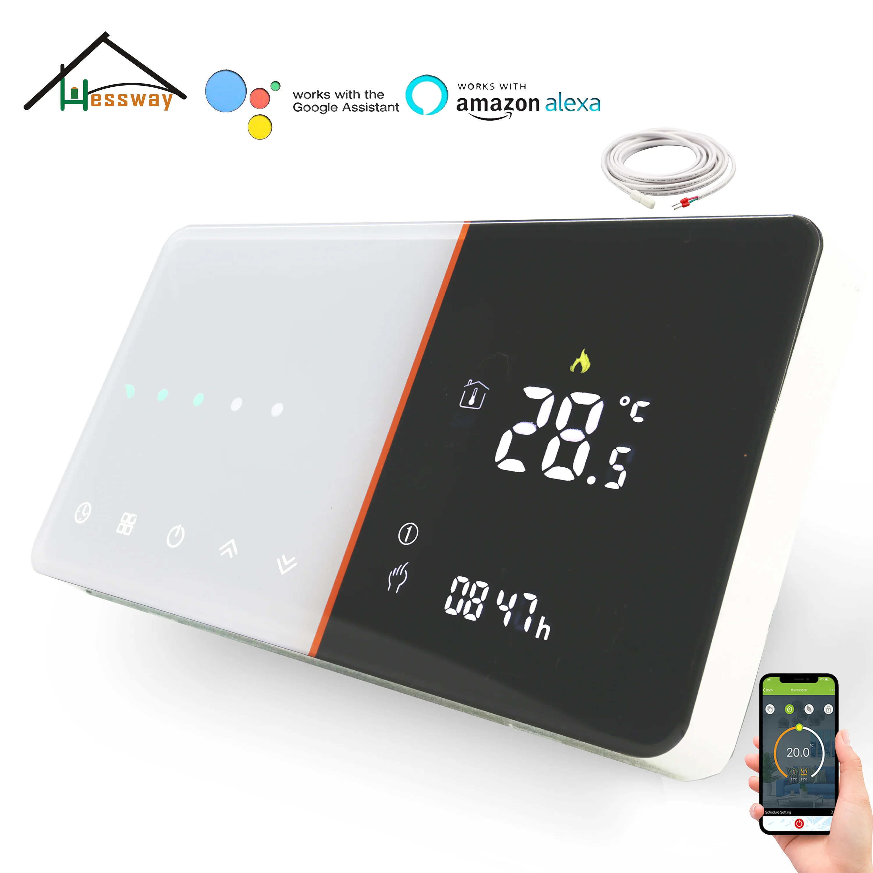 HESSWAY WIFI Heating Thermostat Google Home Control for 24V 220V Floor Underfloor Dry Contact NC/NO 16A Electric Heating