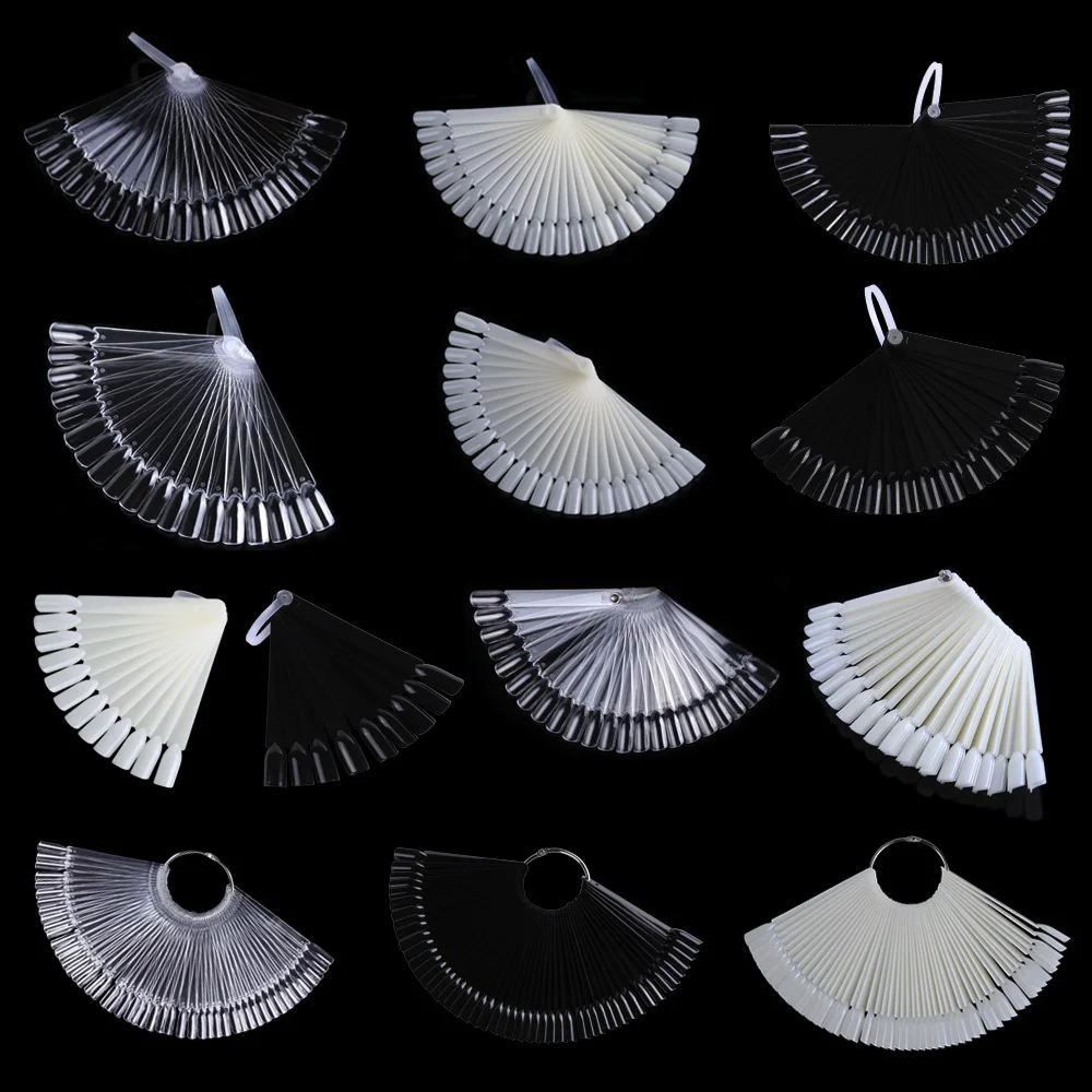 Natural/Clear/Black False Nail Tips Display Board Fan Shaped Acrylic UV Polish Color Card Manicure Nail Art Practice Tools BE386