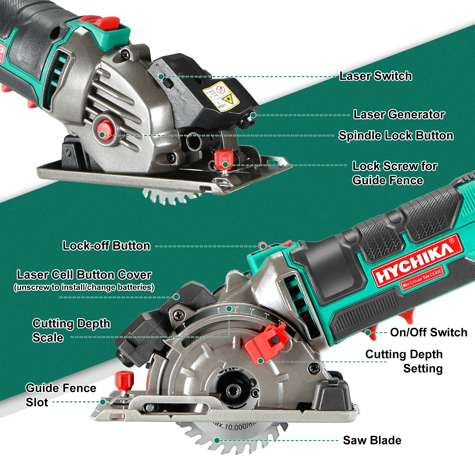 HYCHIKA 500W Electric Mini Circular Saw With Laser 120V 220V Multifunctional Electric Saw DIY Power Tool For Cut Wood,PVC tube