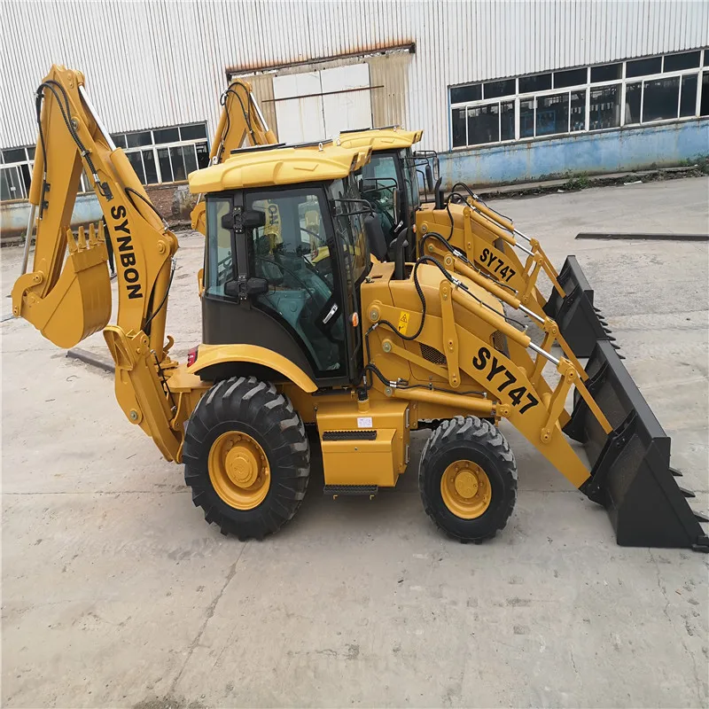 SYNBON 4 Wheel Drive Backhoe Loader Excavation Loading Excavator Bucket