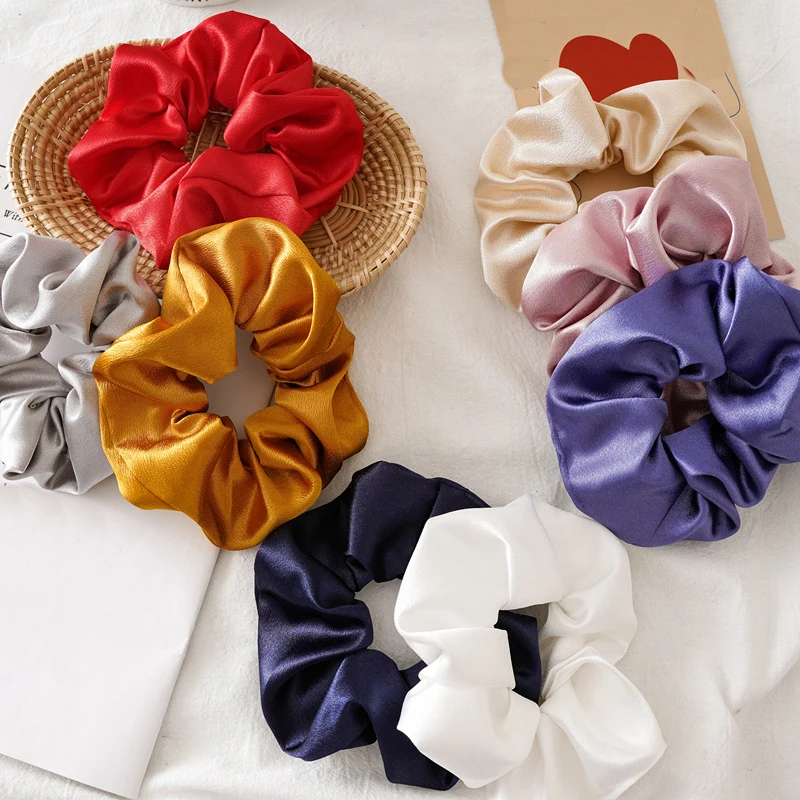 

New Arrive Satin Scrunchies Solid Color Elastic Hair Bands Ties Ponytail Hair Accessories Hairbands Headbands Headwear Red