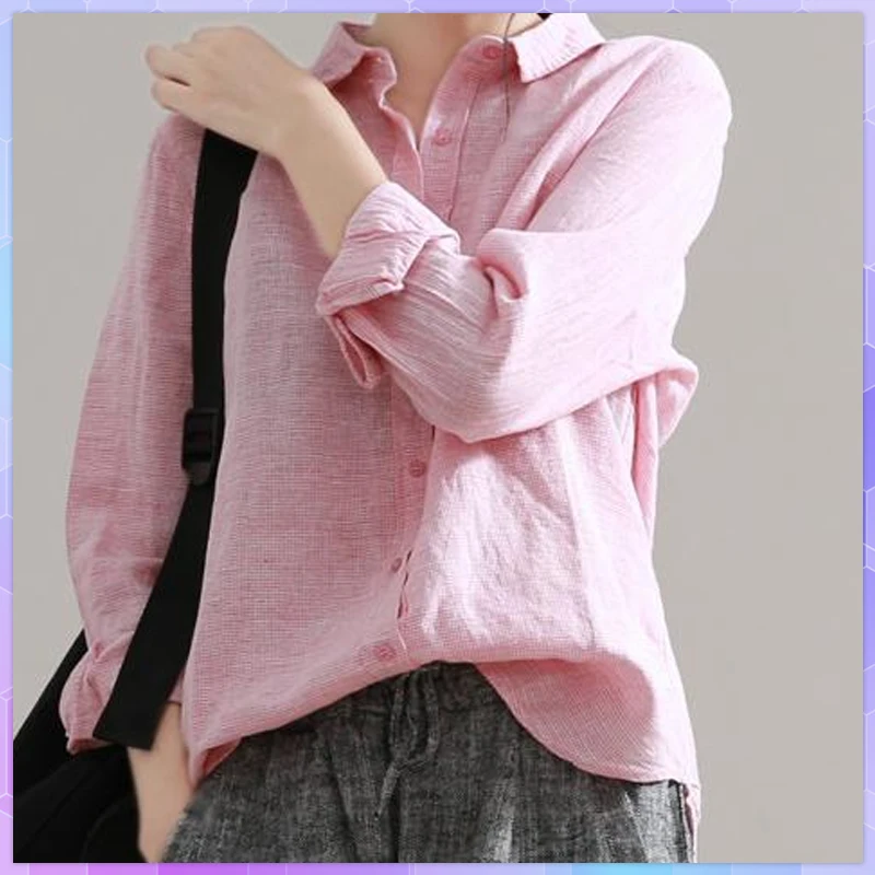 

Plaid Women's T-shirts Cotton Linen Woman Tee Shirt Oversize Long Sleeve Retro Oversized T-shirt Casual Top Large Size Tops