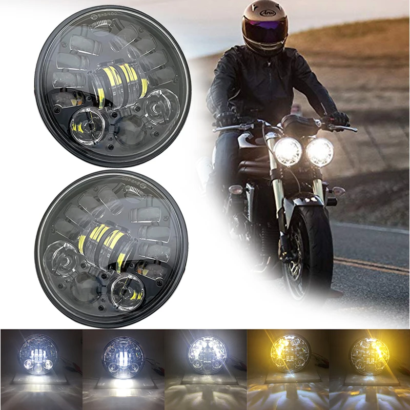 2X 5.75 inch Motorcycle LED DRL Halo Headlight for Triumph Rocket iii 3 & Speed Triple & Street Triple & Thunde 5 3/4