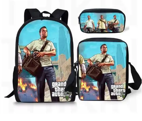 Grand Theft Auto Printing Backpack For Teenage Boys Girls Student Fashion 3 PCS/SET School Bags GTA V Children Daily Bags