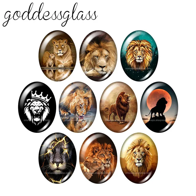 

Lion Wild animals King of the forest 10pcs 13x18mm/18x25mm/30x40mm Oval photo glass cabochon demo flat back Making findings