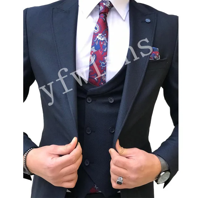 

Handsome Groomsmen Wool blend Groom Tuxedos Mens Wedding Dress Man Jacket Blazer Prom Dinner (Jacket+Pants+Tie+Vest) A186