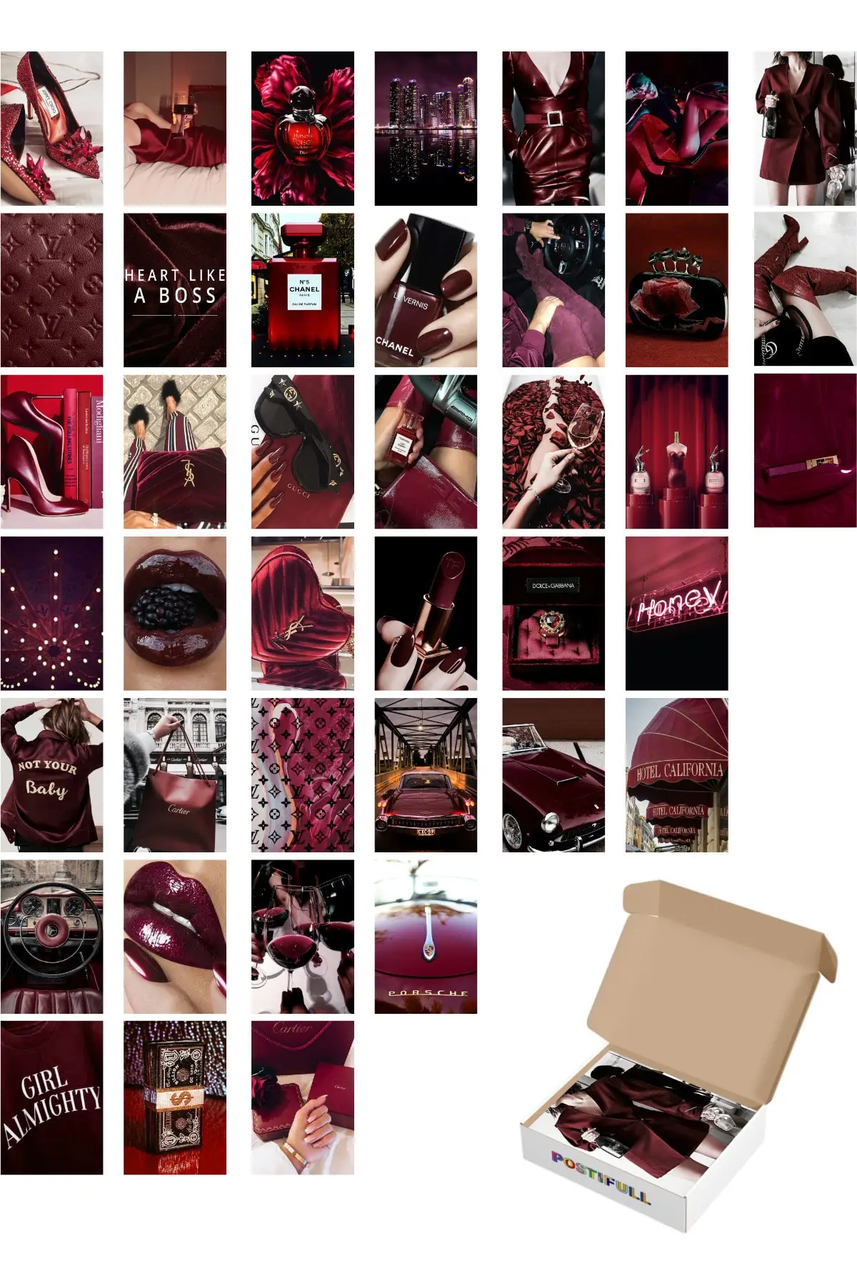 Burgundy Wall Poster Set-40 Pcs-Coated Paper Photo Collage Set-10cm * 14cm-boxed Set