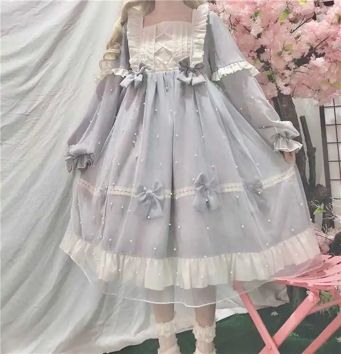 Công Chúa tiệc trà ngọt Lolita Đầm vintage phối ren nơ cao cấp Victoria Đầm Kawaii cô gái Ngọc Trai búp bê loli cosplay