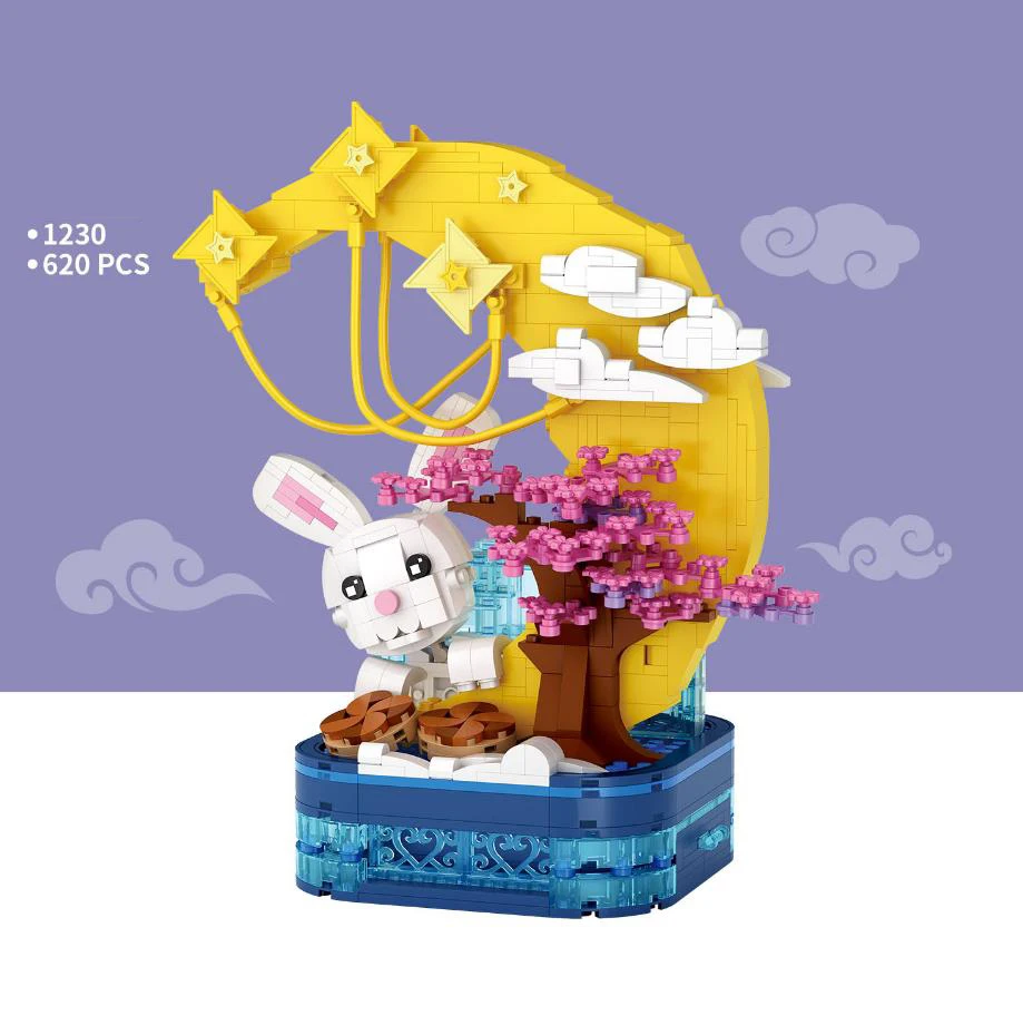 Lovely Creative Moon Rabbit Mini Block Model Pen Container Assemble Building Bricks Educational Toys Collection For Girls Gift