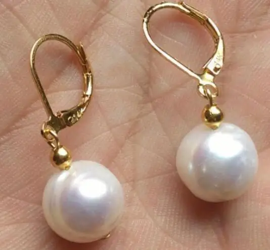 

noble jewelry HUGE AAA 11-12MM SOUTH SEA WHITE PEARL DANGLE EARRING GOLD 14k/20