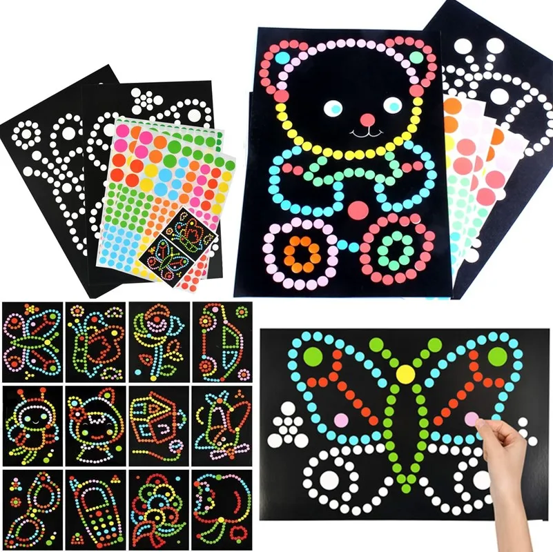 Kids DIY Colorful Dot Primary Mosaic Puzzle Stickers Games Animal Learning Education Toys For Parents Children Kids Gift