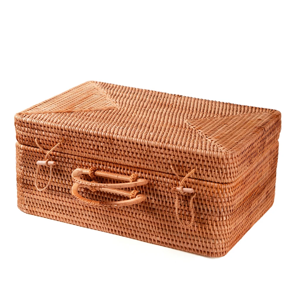 

100% handmade Vietnam Rattan Rectangle decorative luggage boxes Bins Bincosmetic make up organizer jewelry storage box rangement