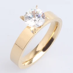 wedding rings 4mm gold color Flat small zircon Stainless Steel Wedding rings for women men wholesale