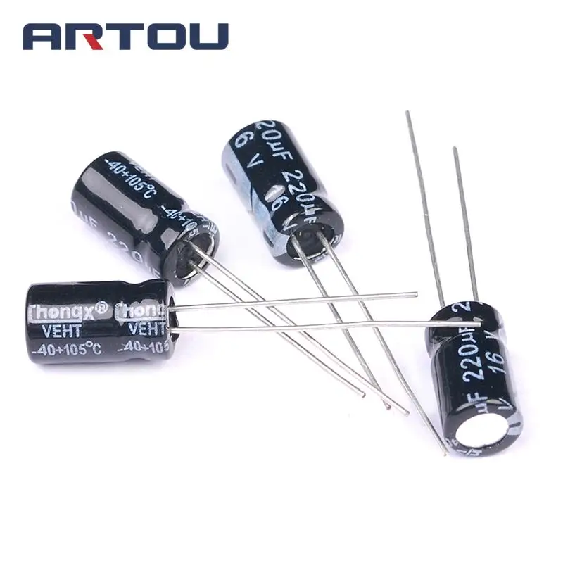 50PCS 220UF 16V Electrolytic Capacitor 6*12 มม